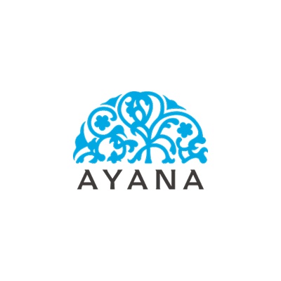 AYANA logo with blue ornamental emblem above black text on a white background