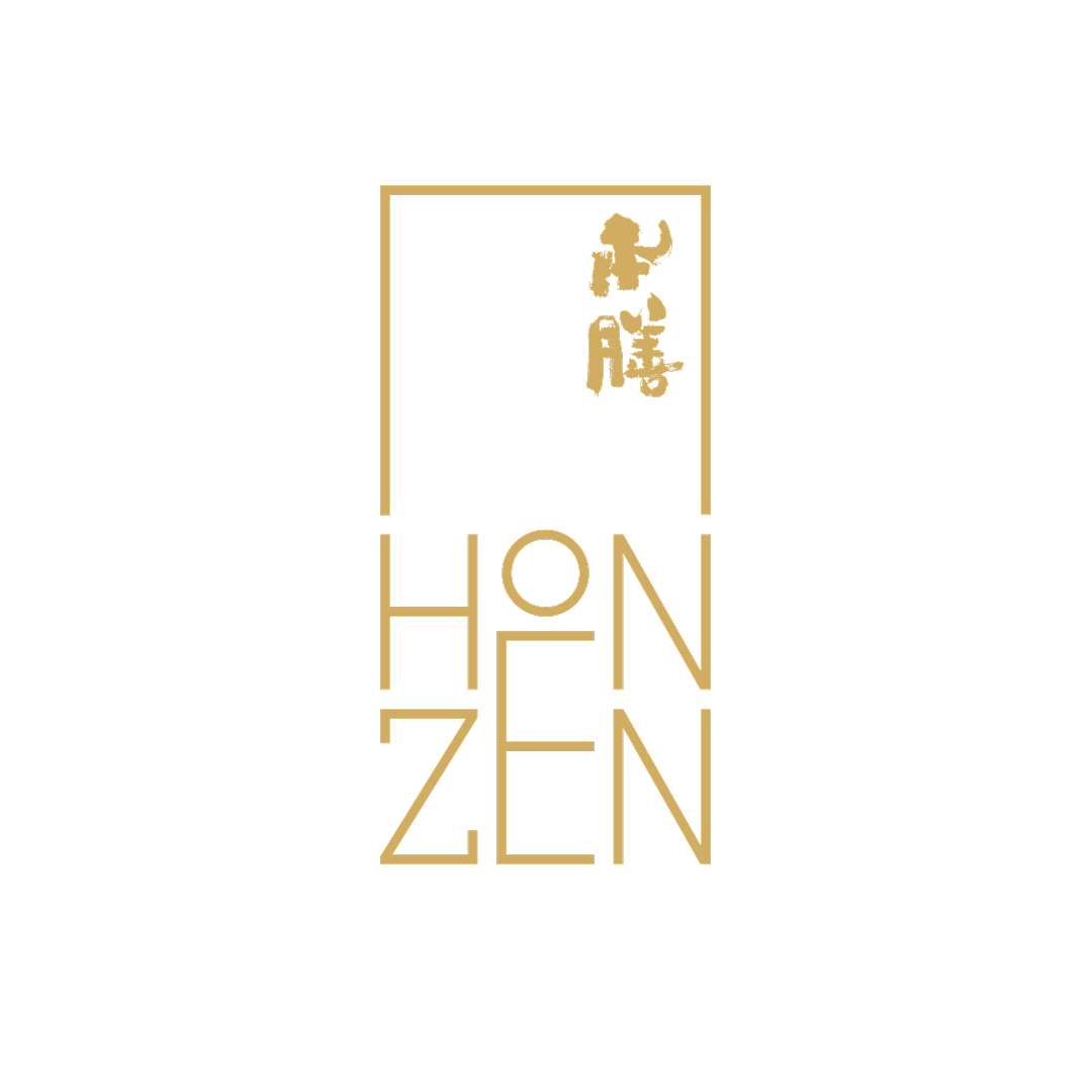 Honzen logo in gold on a white background with Japanese characters above the name