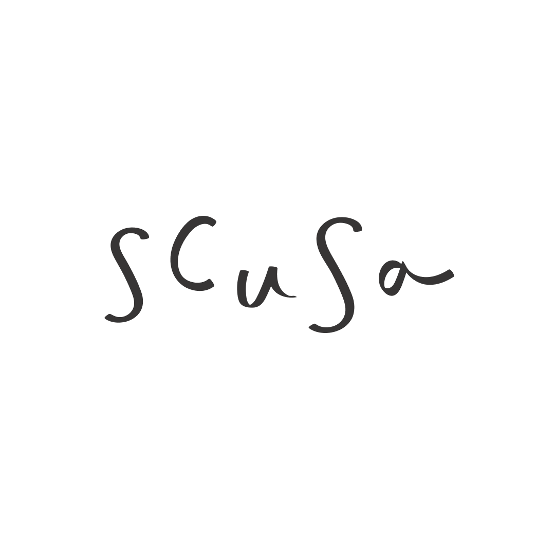 Scusa logo in black script on a white background