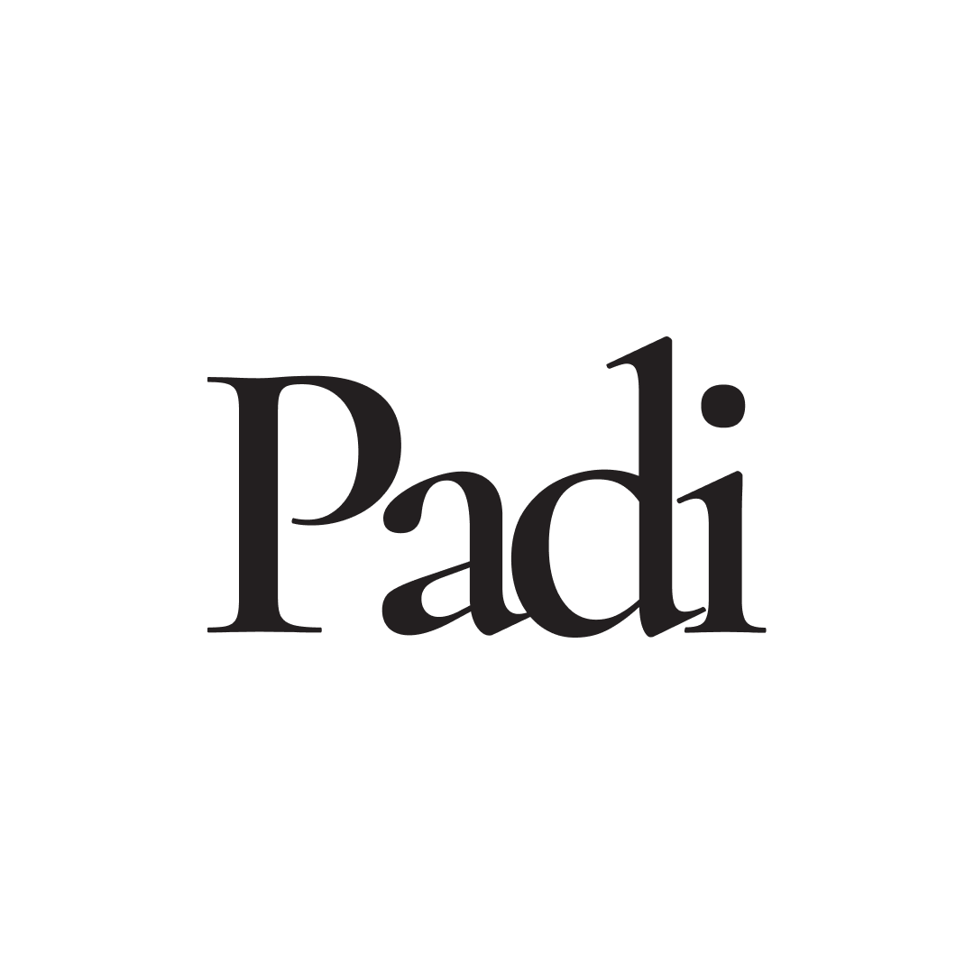Padi logo in black serif text on a white background